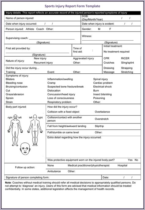 sports injury report form template
